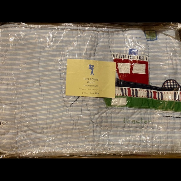🌸New🌸 Twin Pottery Barn Kids Tugboat Quilt Set rare boys - Picture 1 of 2